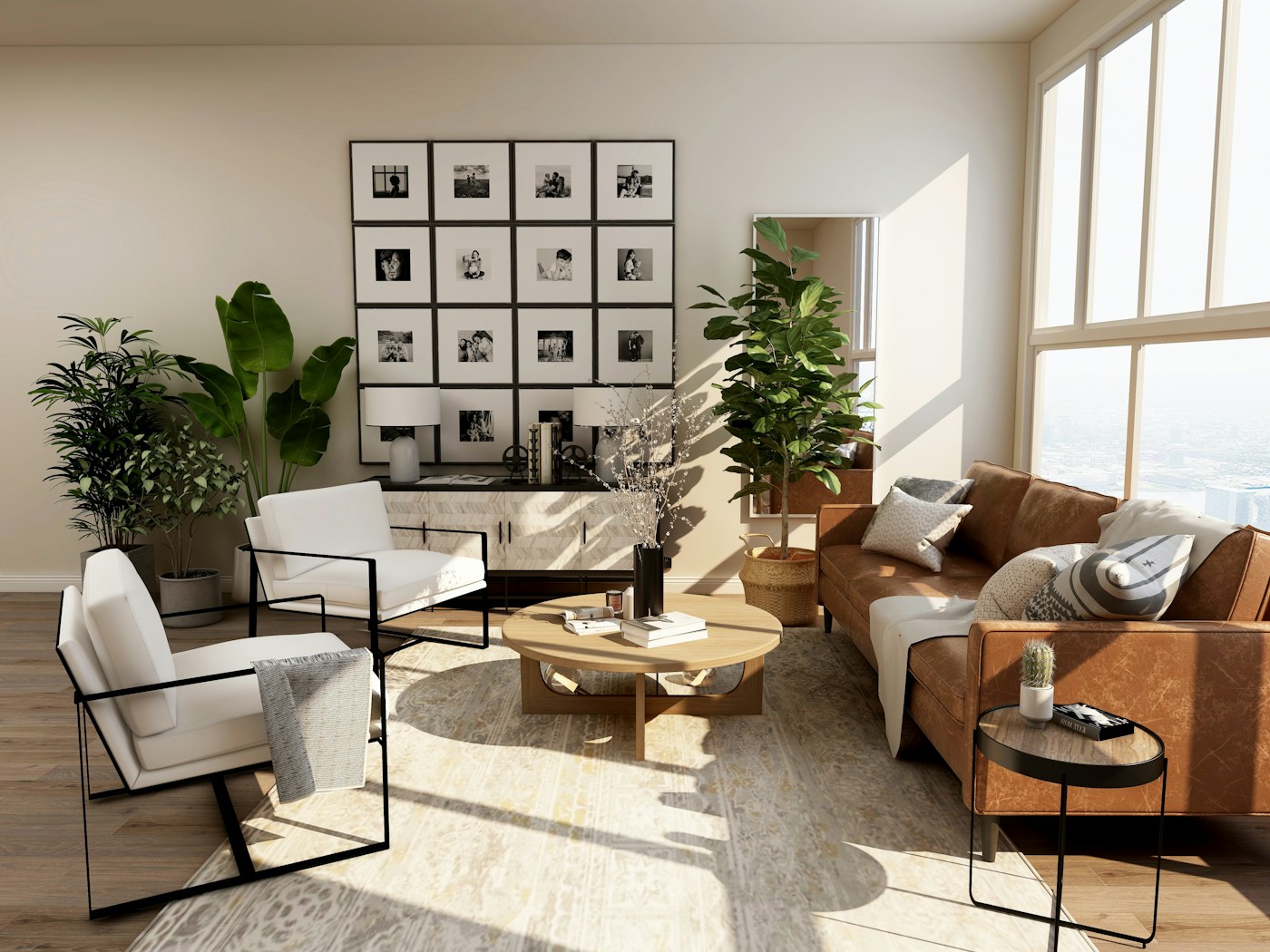 A residential living room with open floor space